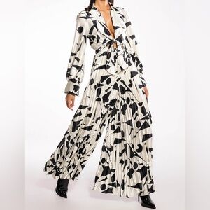 Ivory and Black Printed Maxi Dress with Tie Front